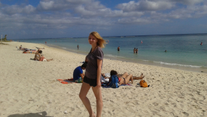 This is a picture of Eva at Flic en Flac Beach in Mauritius
